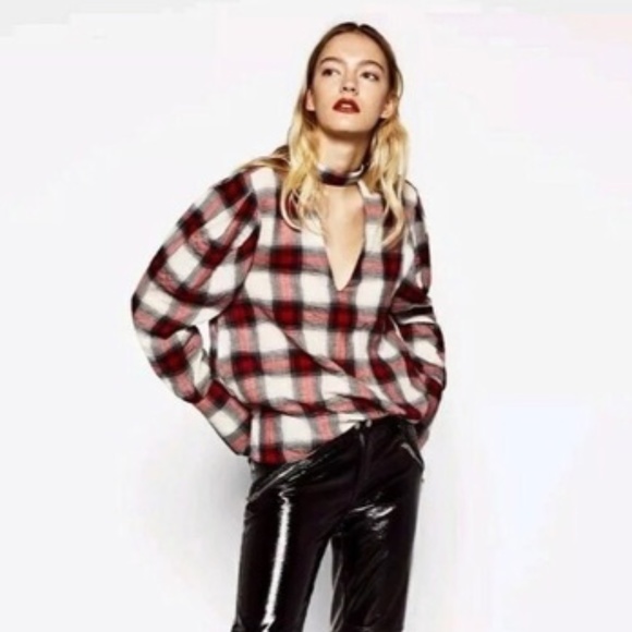 Zara checked choker blouse XS - Picture 5 of 16